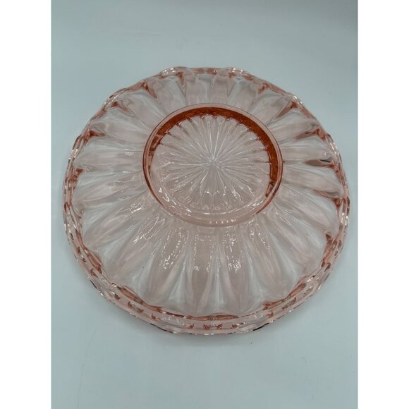 Vintage Pink Depression Glass Serving Ribbed Lace Bowl 12" - Picture 16 of 16